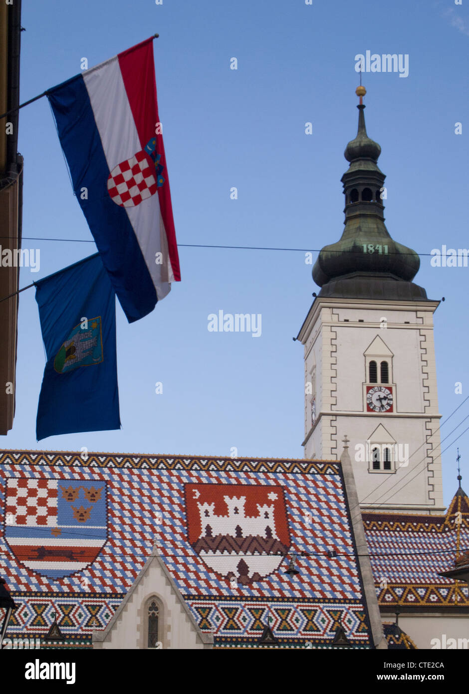 Église Saint Marko avec manteau croate historique armes af sur le toit, la Haute Ville, Zagreb, Croatie Banque D'Images