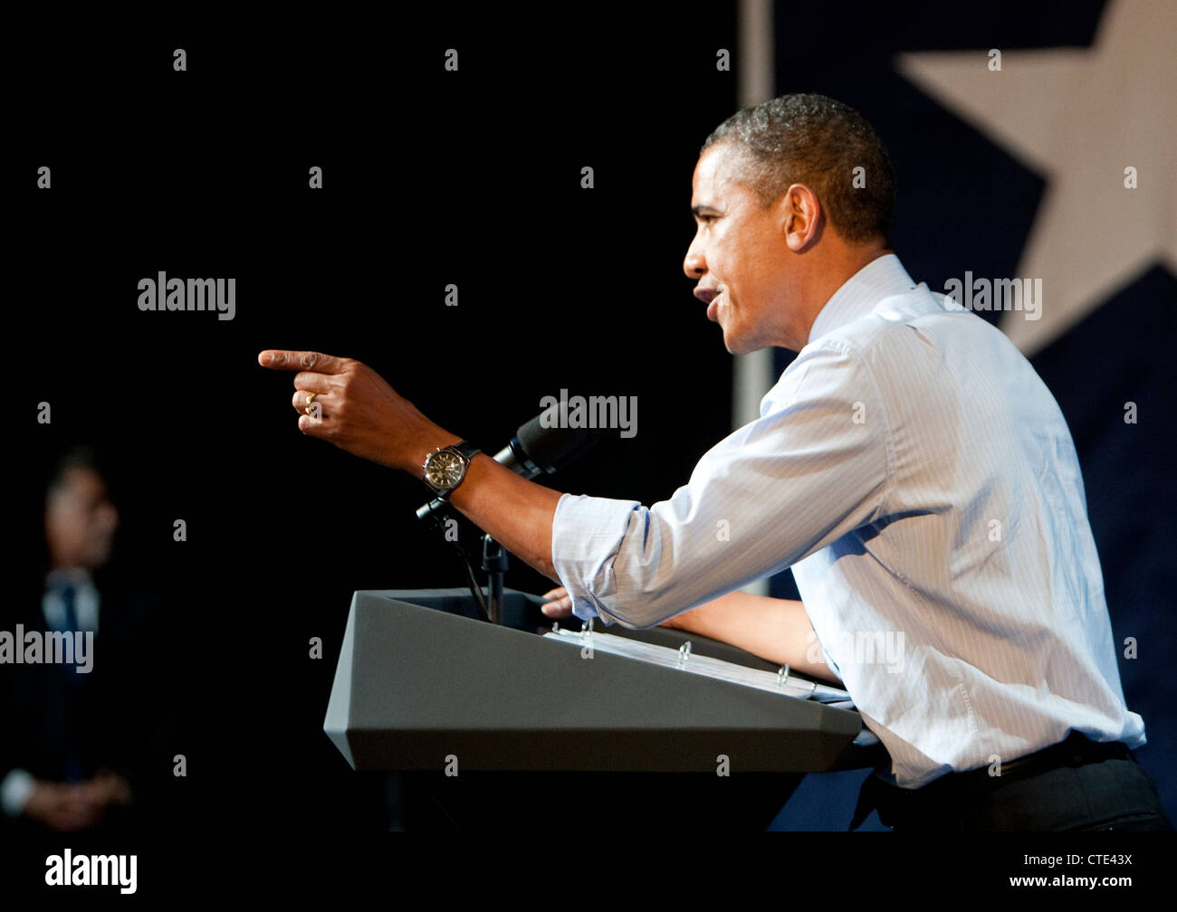 Juillet 17th, 2012 : USA Le président Barack Obama, parle à une foule de supporters à la musique d'Austin de Austin, Texas. Banque D'Images