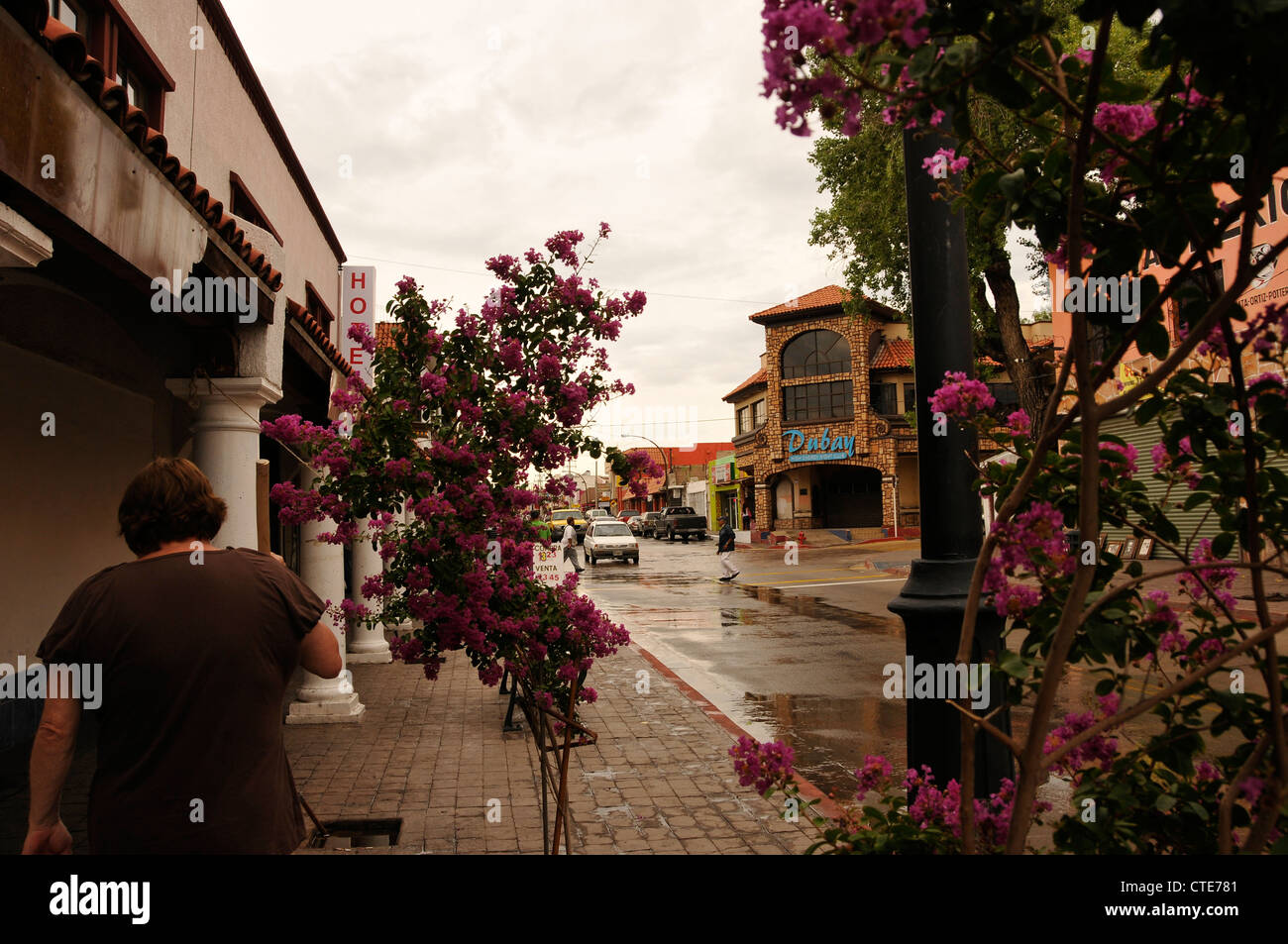 Les affaires ralentissent le long de Calle Obregon à Nogales, Sonora, Mexique, en face de la frontière de Nogales, Arizona, USA. Banque D'Images