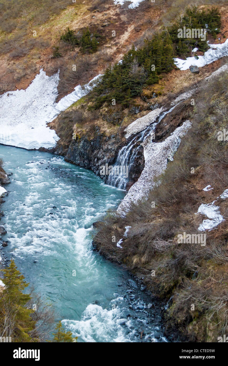 Ruisseaux et rivières sont alimentées par la fonte des neiges et des glaciers des montagnes Kenai sur la péninsule de Kenai. Banque D'Images