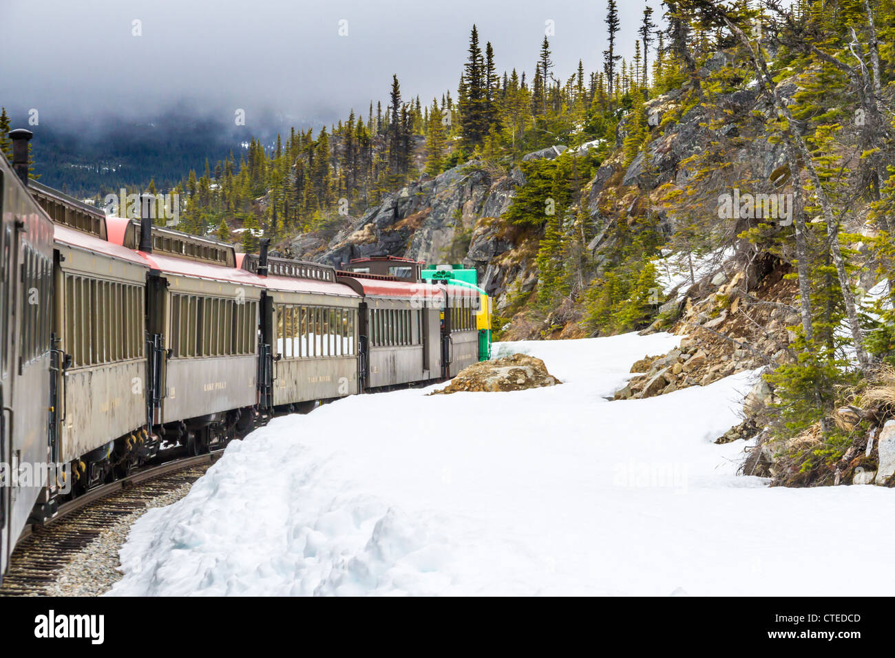 White Pass and Yukon Route (WP&YR) Railroad train de Skagway, en Alaska, à Fraser, en Colombie-Britannique. Banque D'Images