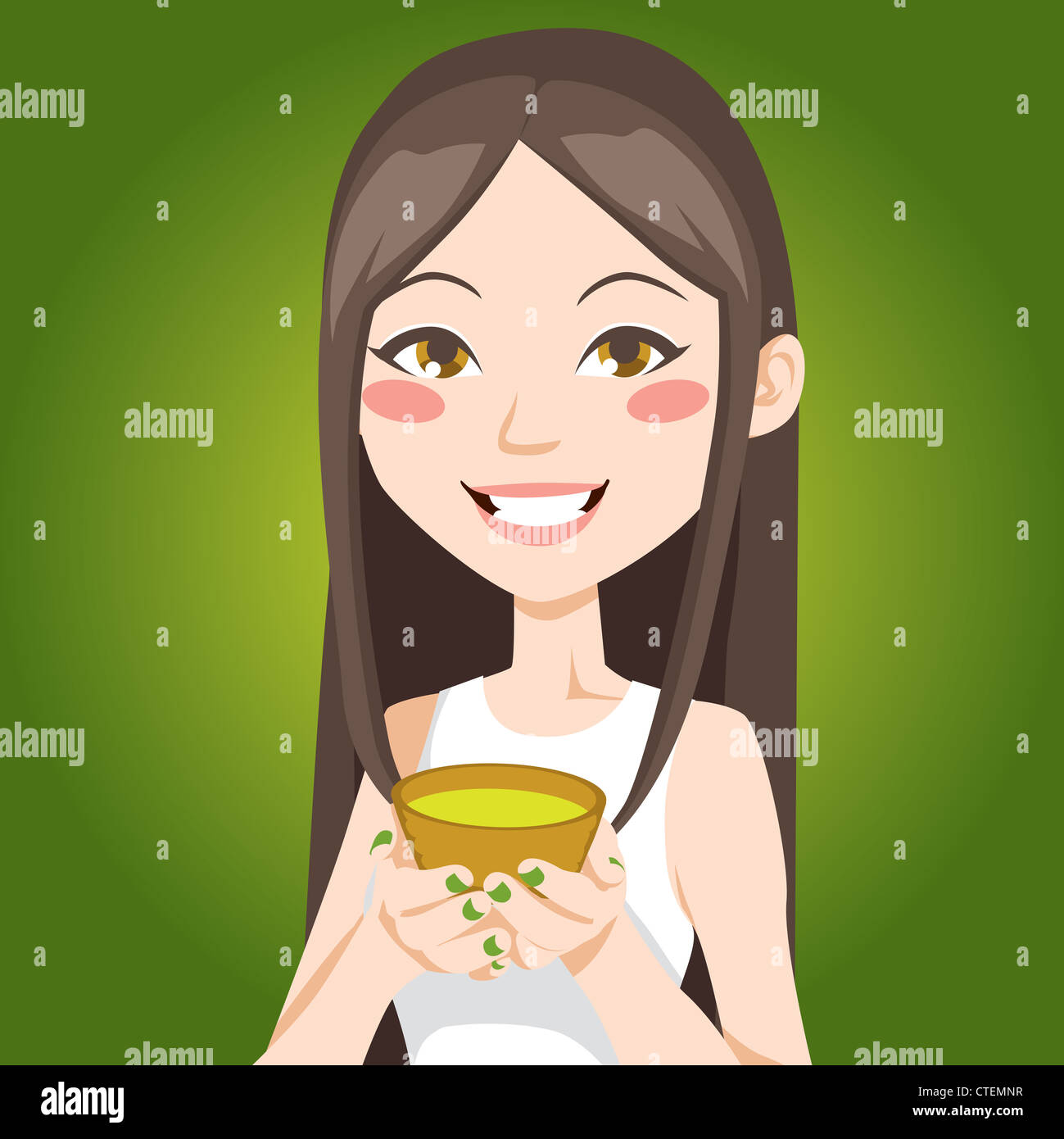 Portrait d'une jolie femme asiatique de boire une tasse de thé vert Banque D'Images