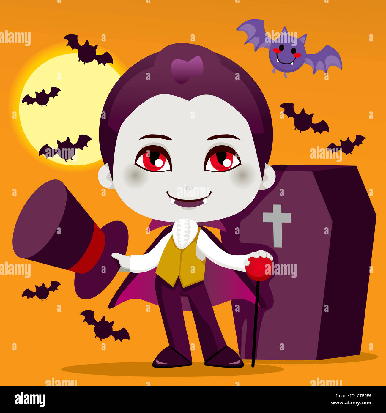 Mignon petit garçon avec le comte Dracula costume vampire pour Halloween night party Banque D'Images