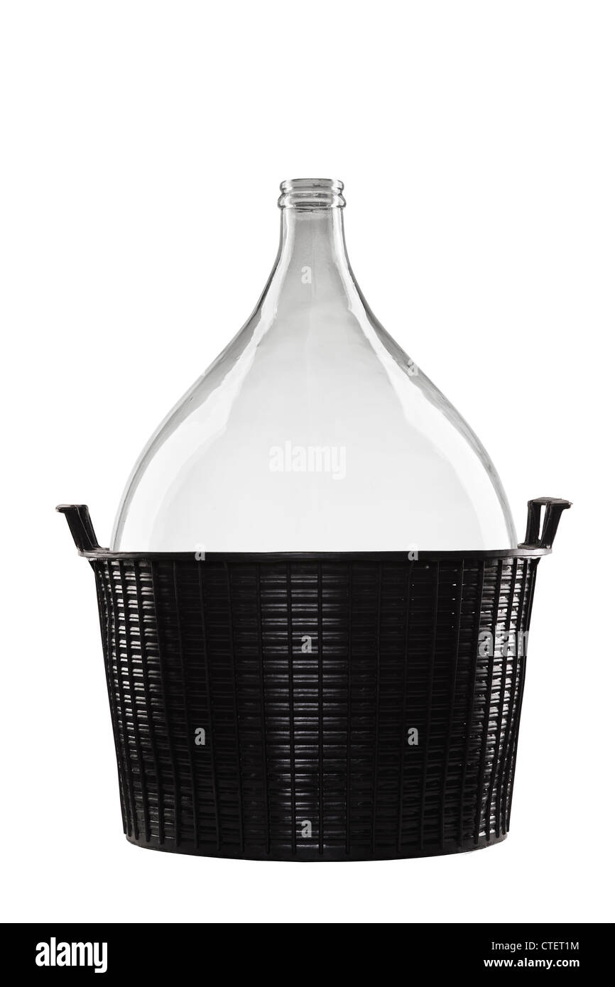 Demijohn en noir Panier isolé sur fond blanc, flacon Banque D'Images