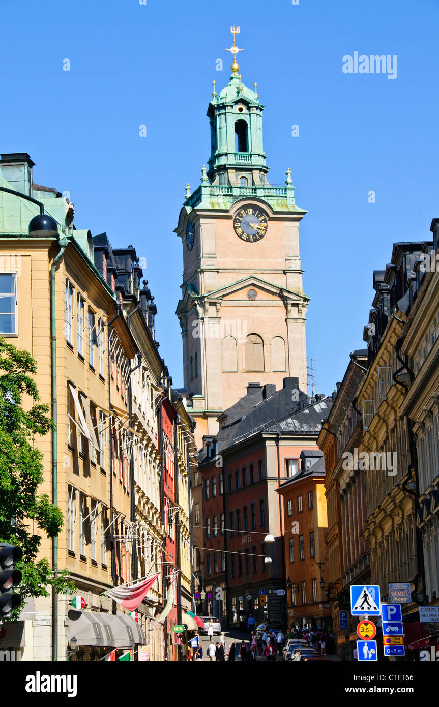 Storkyrkan, vue de l'Storkyrkobrinken.Street,la grande église Gamlaa,Stockholm Stan, la vieille ville de Stockholm, Suède, Scandinavie, Banque D'Images