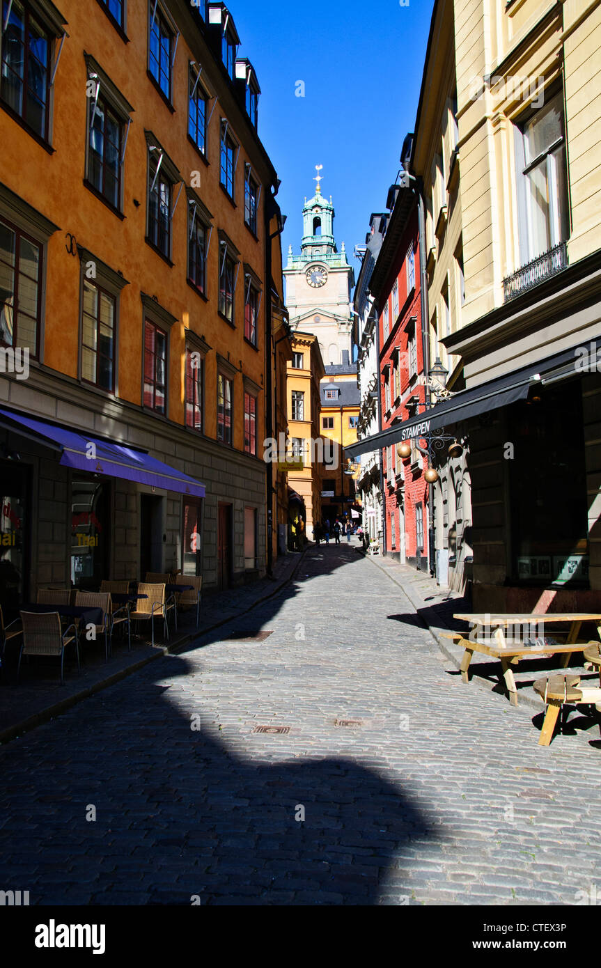 Storkyrkan, vue de l'Storkyrkobrinken.Street,la grande église Gamlaa,Stockholm Stan, la vieille ville de Stockholm, Suède, Scandinavie, Banque D'Images