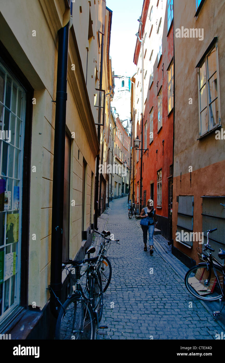 Storkyrkan, vue de l'Storkyrkobrinken.Street,la grande église Gamlaa,Stockholm Stan, la vieille ville de Stockholm, Suède, Scandinavie, Banque D'Images