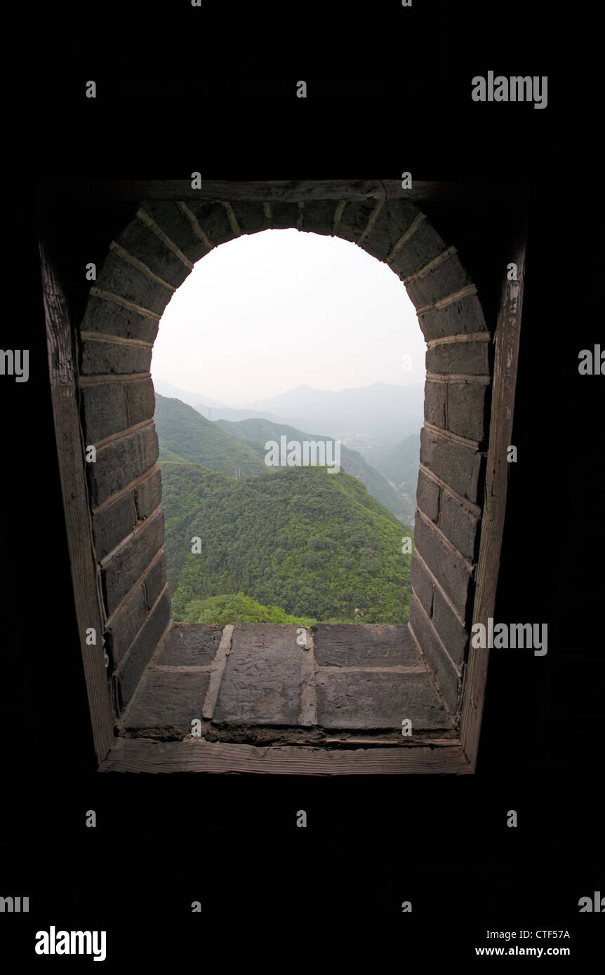 Vue d'un des tourelles sur la Grande Muraille de Chine Banque D'Images