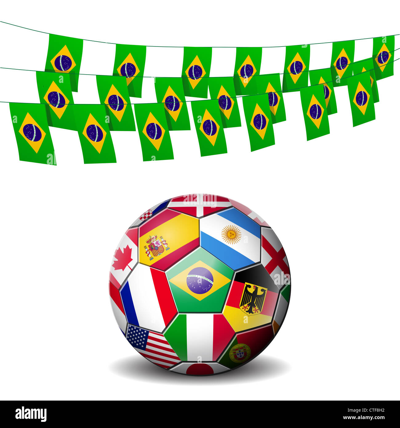 Monde de football soccer décorée de drapeaux du Brésil Banque D'Images