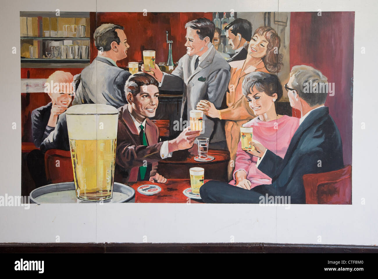 La peinture de l'affiche rétro les gens de boire une bière en Hollande Banque D'Images