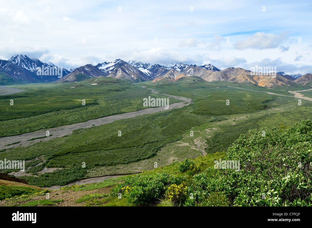 Montagnes et rivières au Denali National Park et nature sauvage à préserver. L'Alaska, USA. Banque D'Images