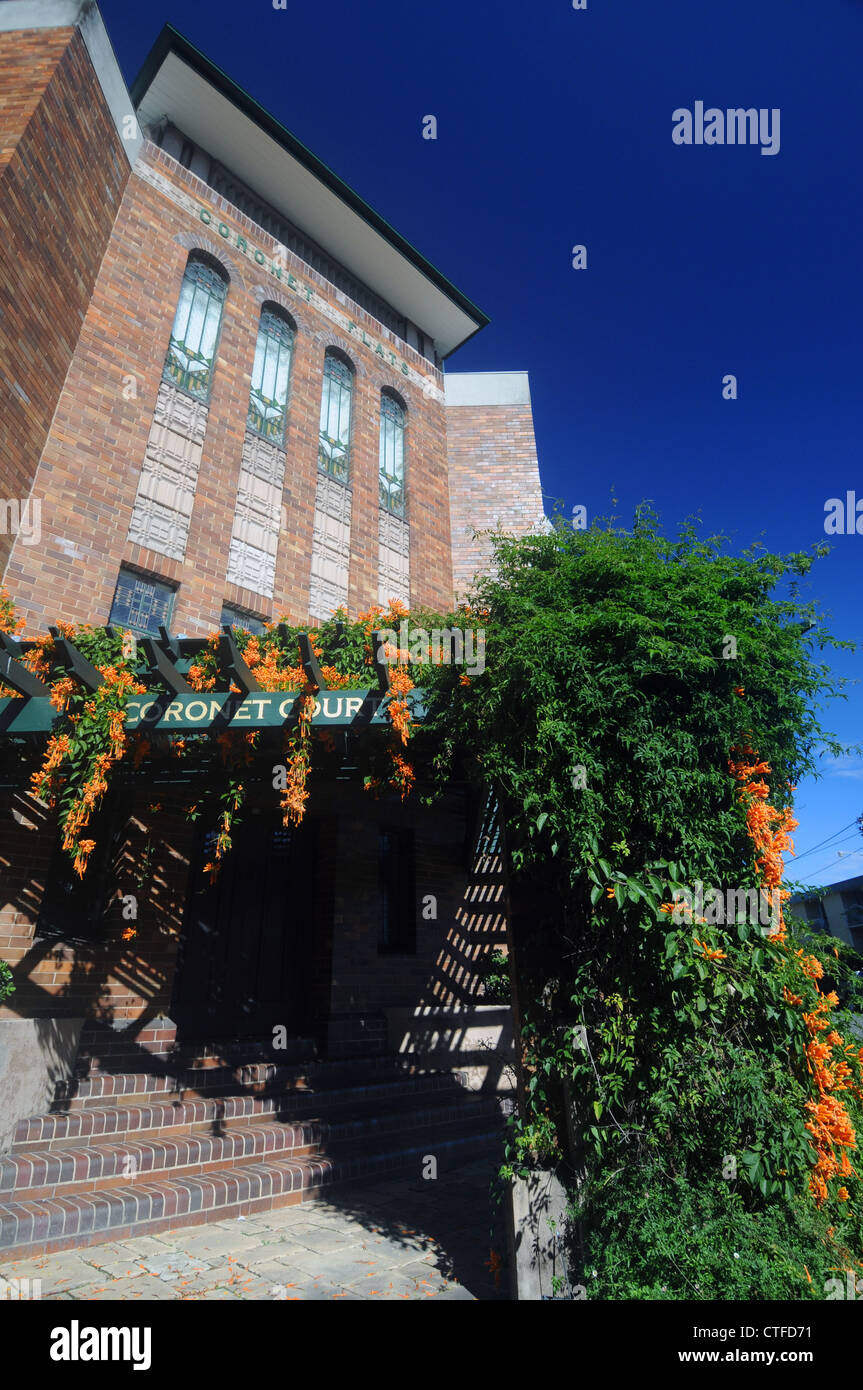 Coronet Appartements, immeuble art déco classique dans la nouvelle ferme, Brisbane, Queensland, Australie. Pas de PR Banque D'Images