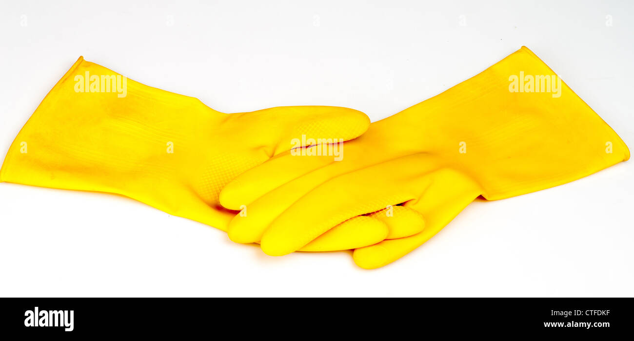 Deux gants en caoutchouc, shaking hands Banque D'Images