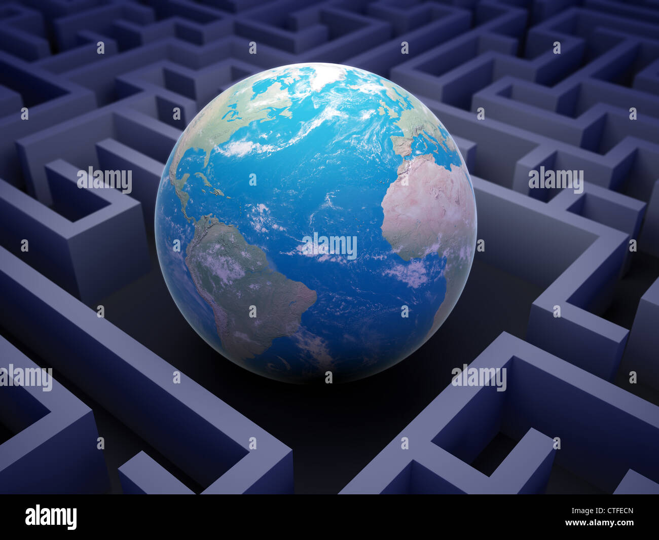 Abstract globe à l'intérieur d'un labyrinthe - concept de coopération internationale. Banque D'Images