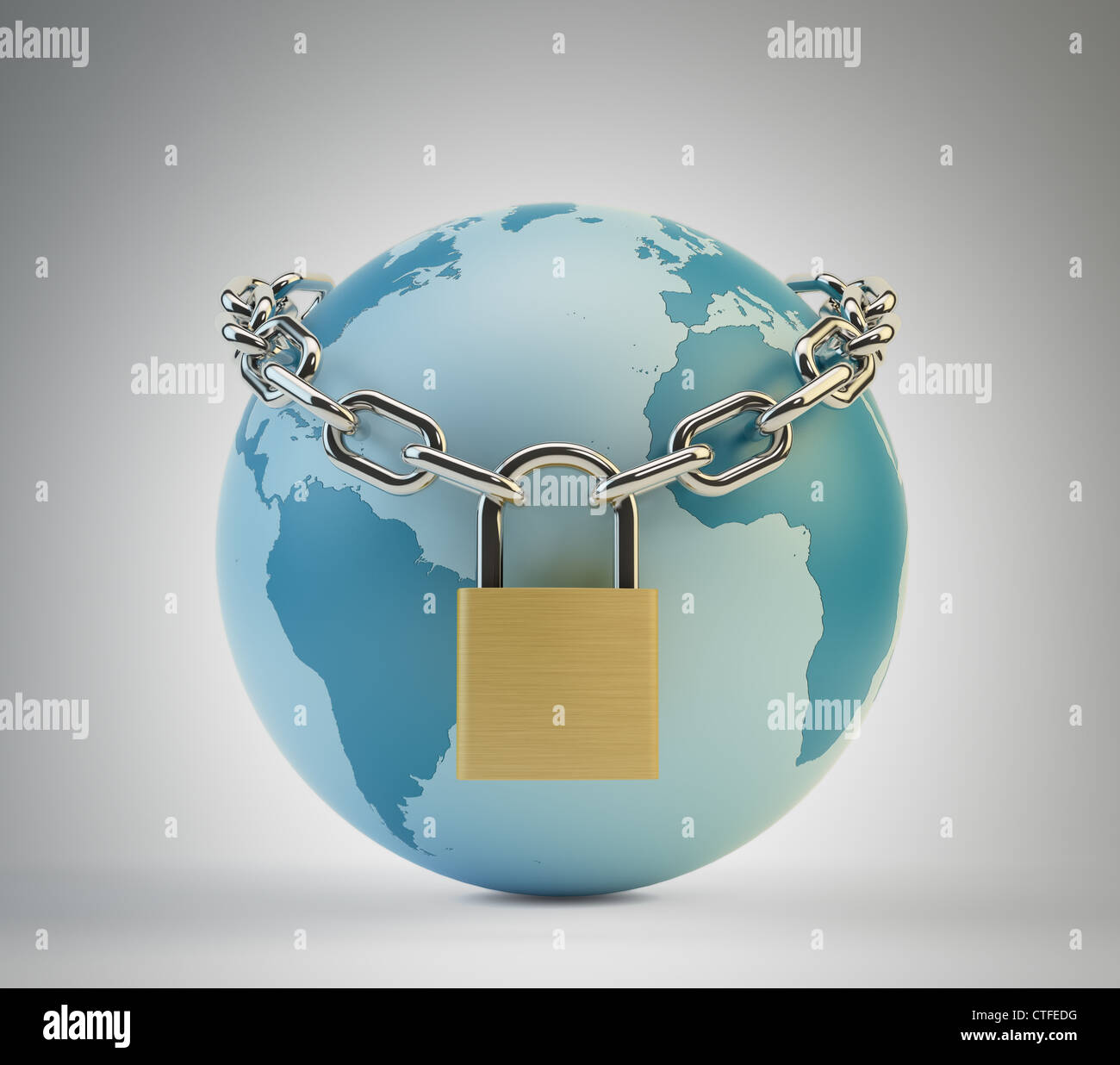 Concept de sécurité mondiale - Terre entourée d'une chaîne avec un cadenas. Banque D'Images