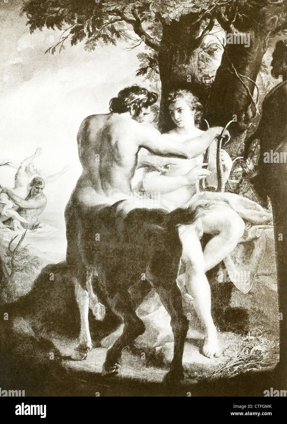 Ce tableau, intitulé l'éducation d'Achille, est par l'artiste italien Pompeo Girolamo Batoni (1708-1787) dans la galerie des Offices, Banque D'Images