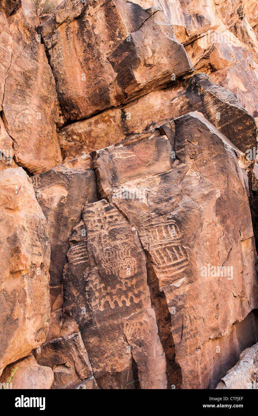 Des pétroglyphes, Parowan Gap près de Cedar City, Utah. Banque D'Images