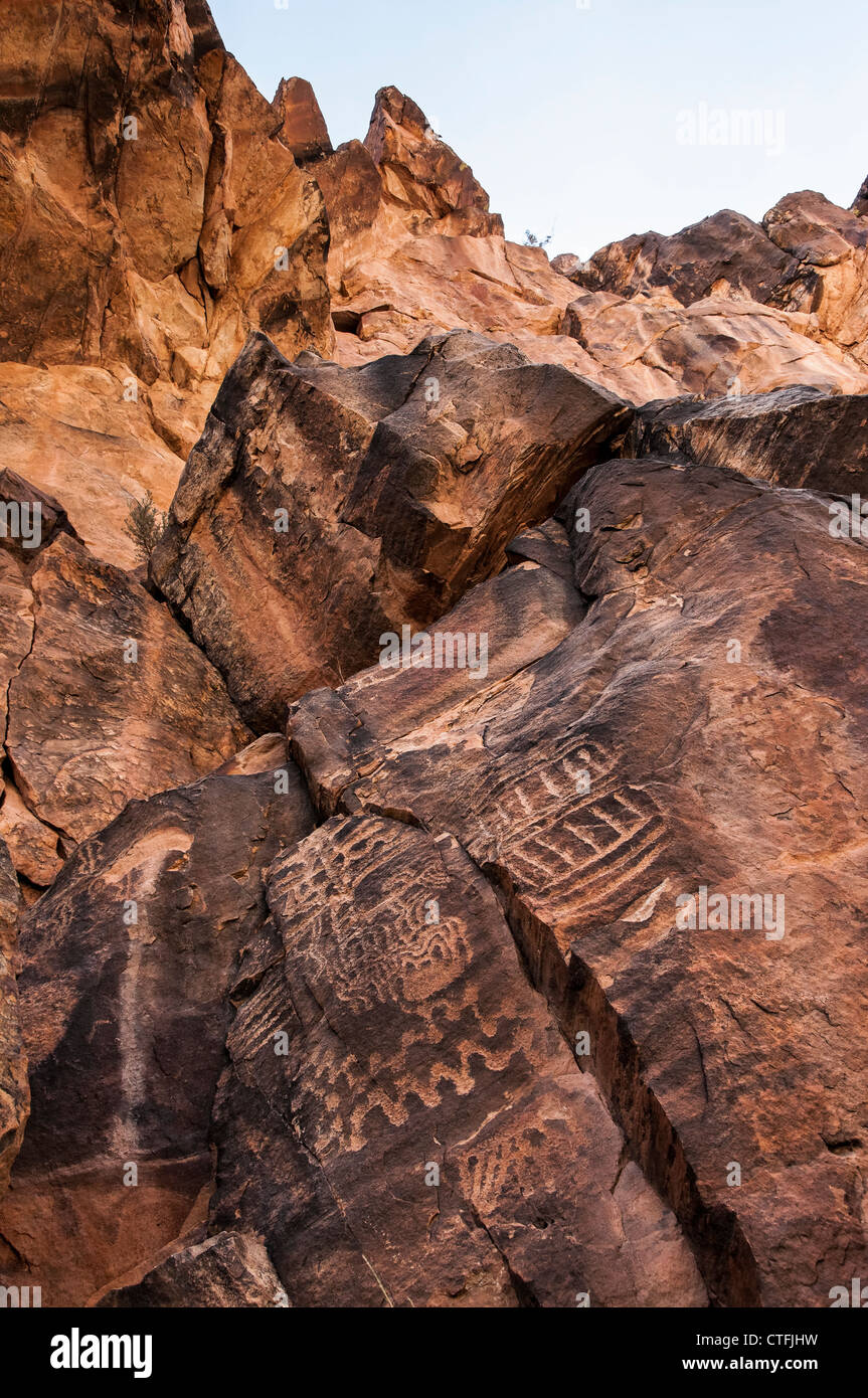 Des pétroglyphes, Parowan Gap près de Cedar City, Utah. Banque D'Images