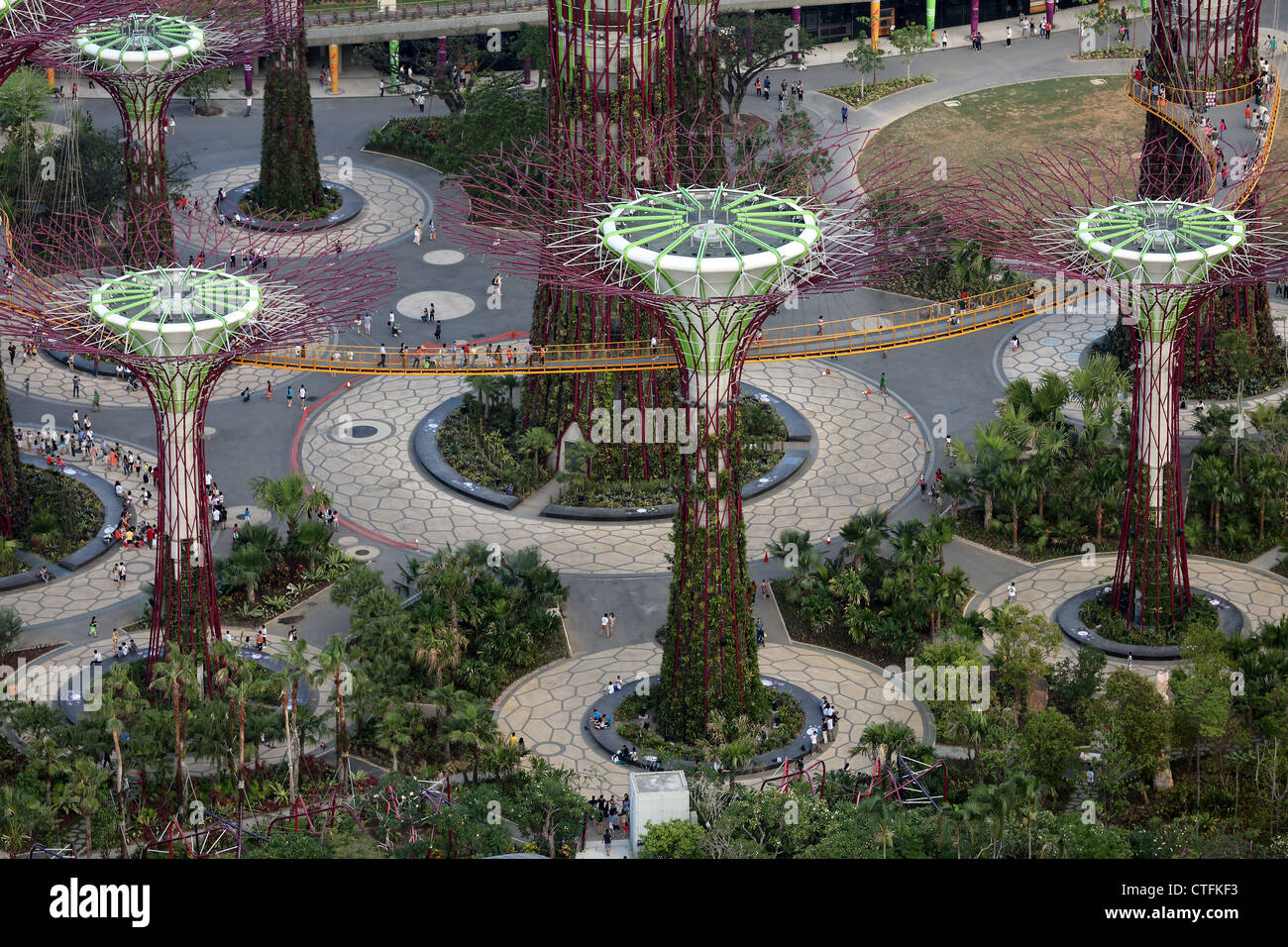 Vue aérienne de jardins à Supertrees par la baie de Singapour. Banque D'Images