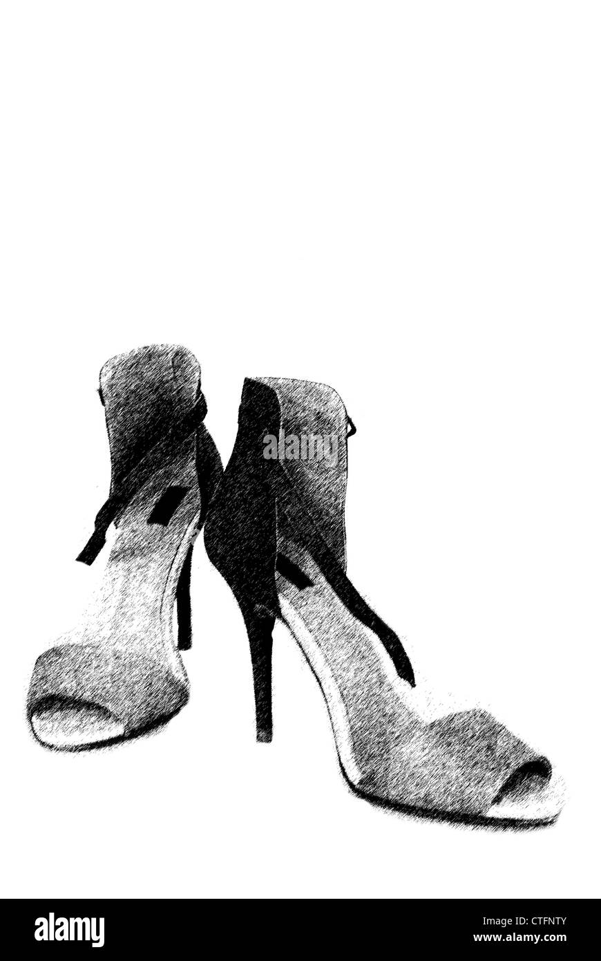 Chaussures mode femme sur fond noir illustration Banque D'Images