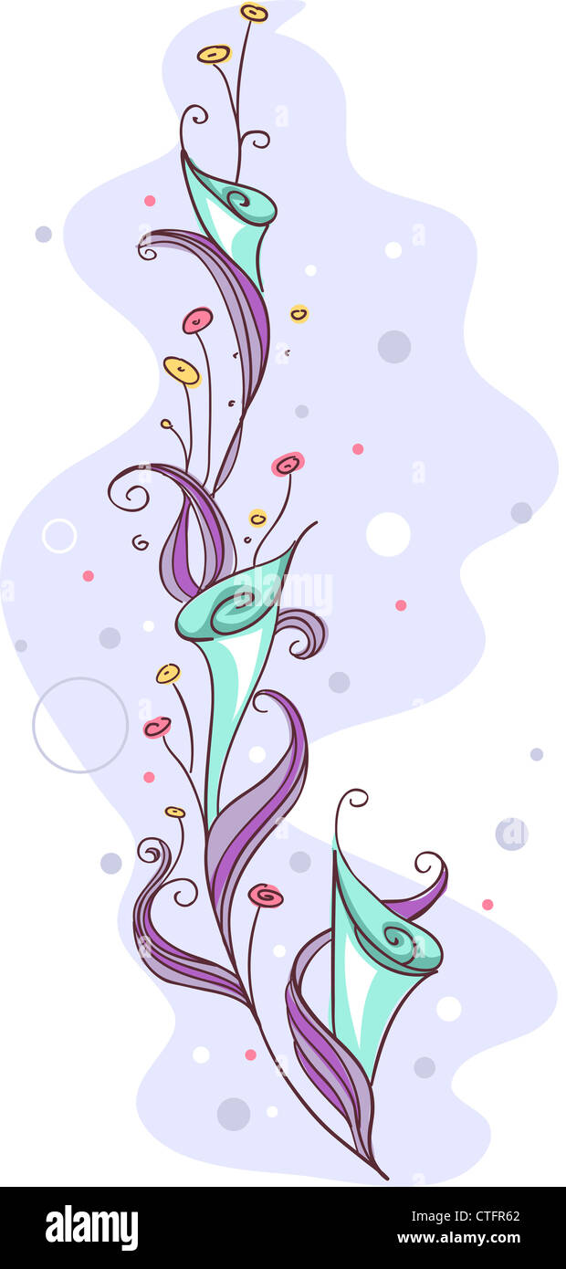 Illustration d'un thème floral avec ornements Banque D'Images