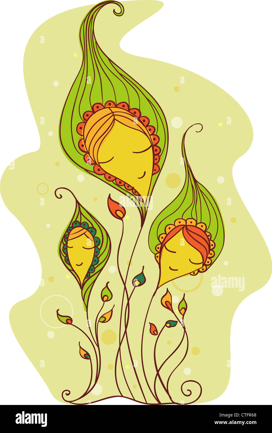 Illustration d'un thème floral avec ornements Banque D'Images