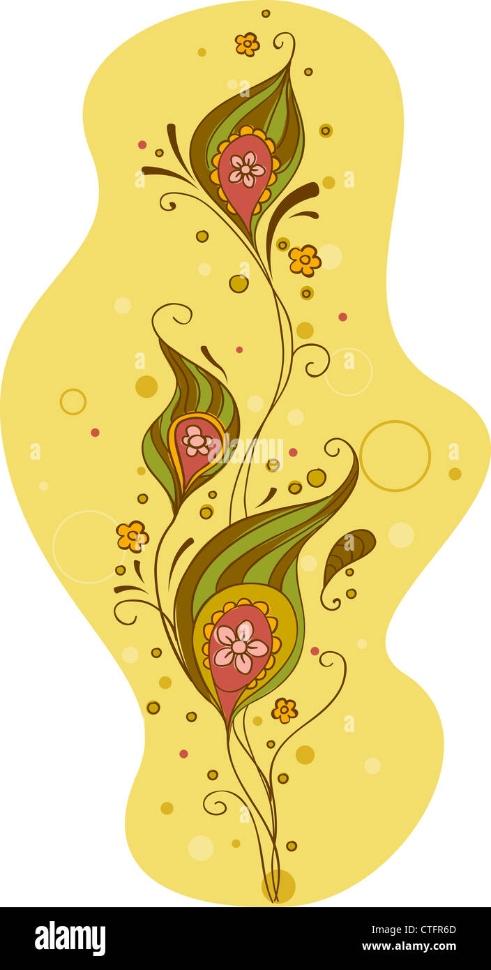 Illustration d'un thème floral avec ornements Banque D'Images