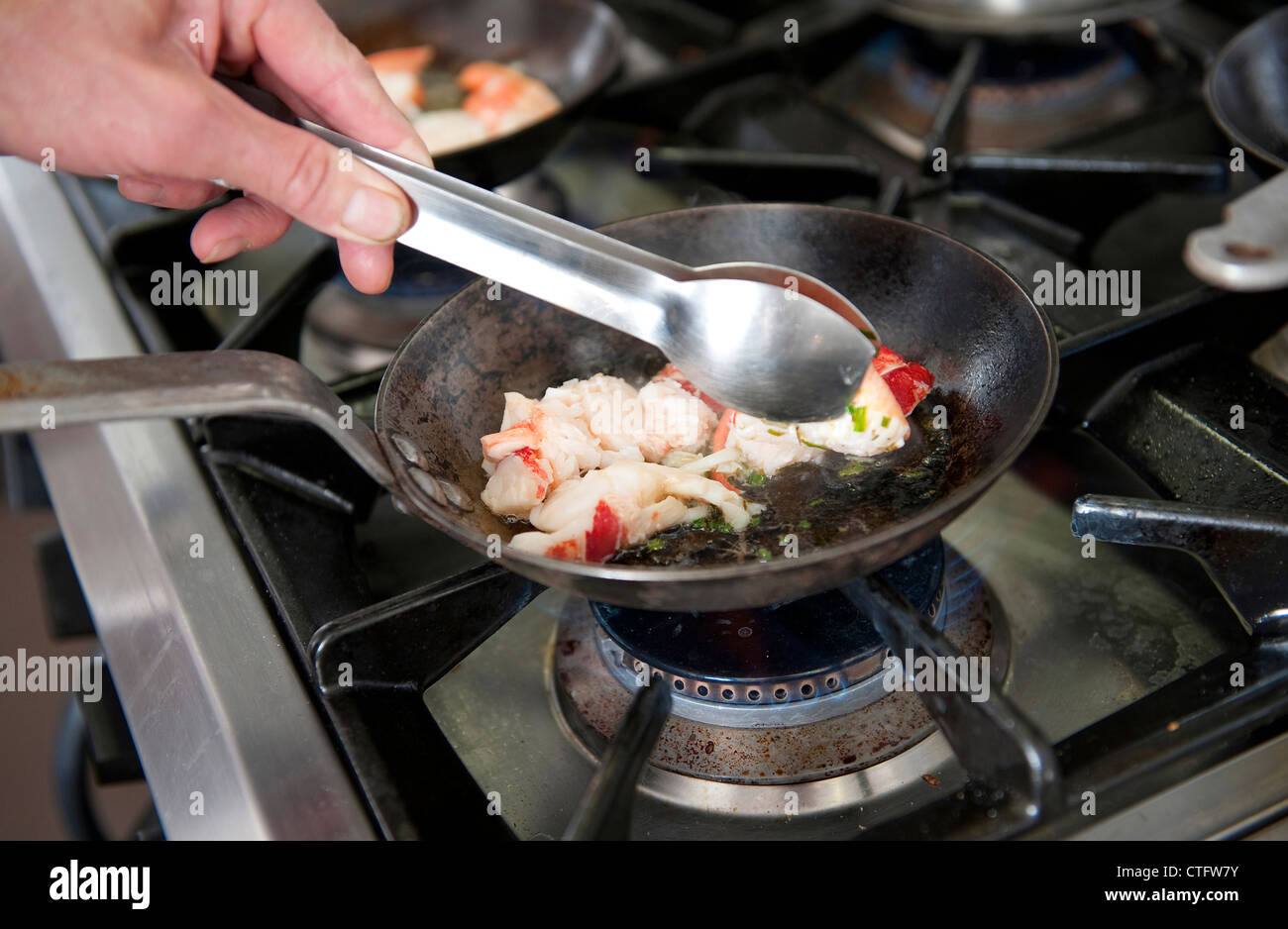 Cuisson du homard sur une cuisinière à gaz Banque D'Images