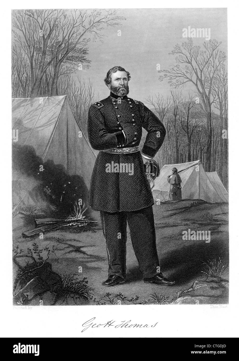 Années 1800 Années 1860 PORTRAIT GÉNÉRAL DE L'UNION GEORGE THOMAS PENDANT LA GUERRE CIVILE AMÉRICAINE VICTOIRE NOTABLE DANS LA BATAILLE DE NASHVILLE 1864 Banque D'Images