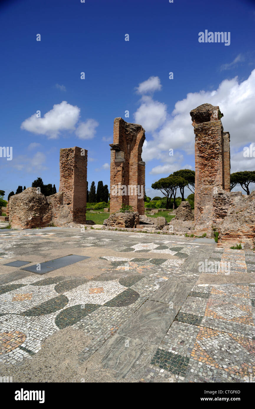 Italie, Rome, Ostia Antica, terme di Porta Marina, mosaïques de thermes marins Banque D'Images