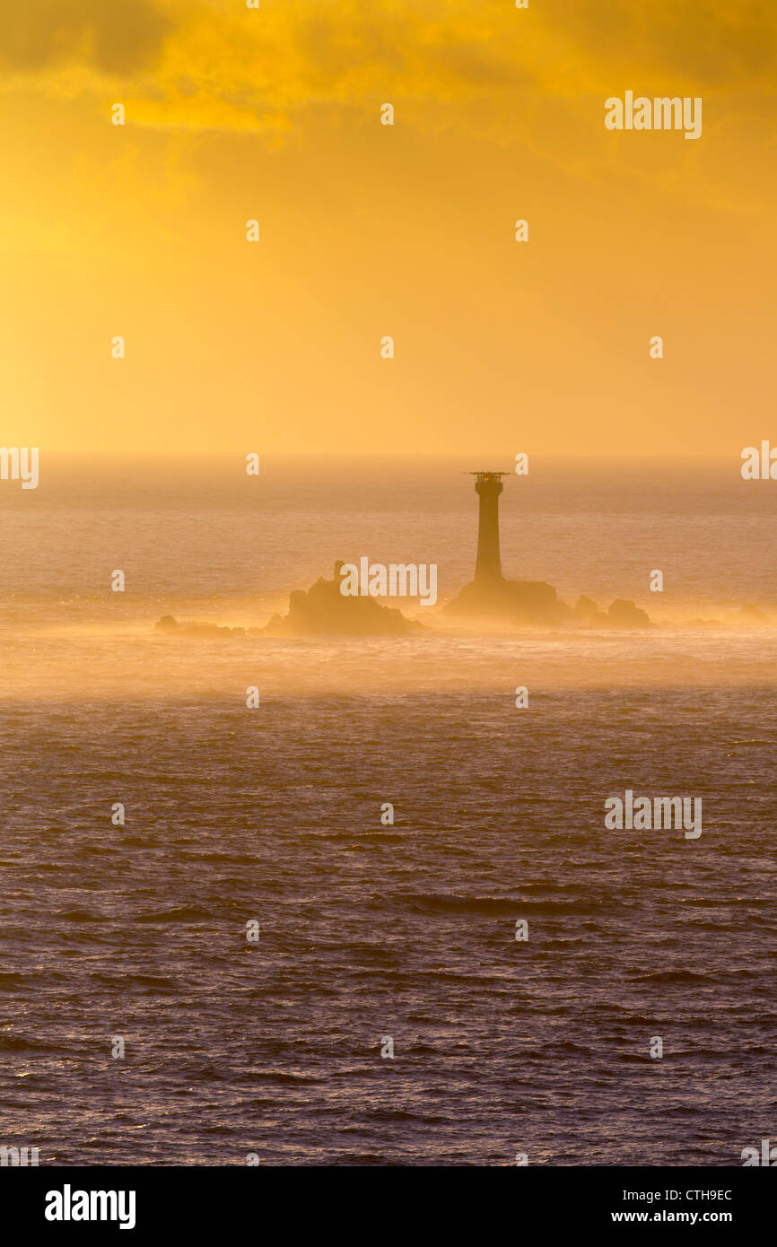 Phare de Gwennap drakkars ; tête ; coucher du soleil ; Cornwall, UK Banque D'Images