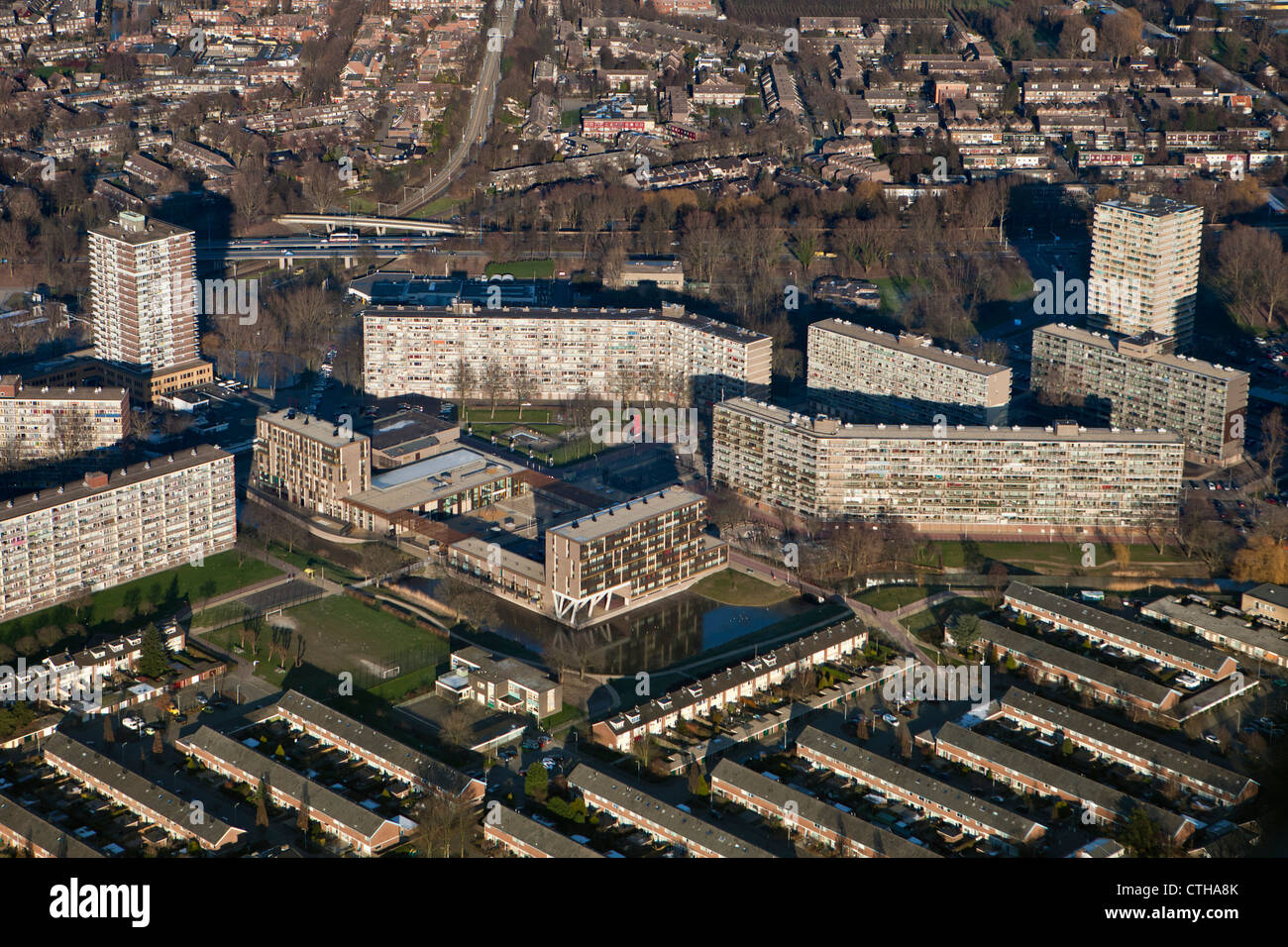 Les Pays-Bas, Zoetermeer, ville. Vue aérienne. Les immeubles à appartements. Banque D'Images