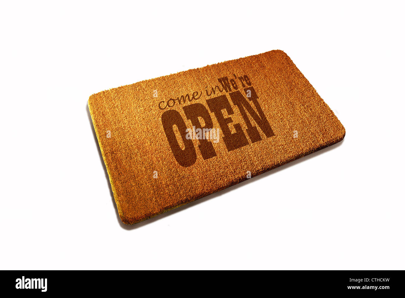 Fibre naturelle paillasson Bienvenue sur fond blanc Banque D'Images