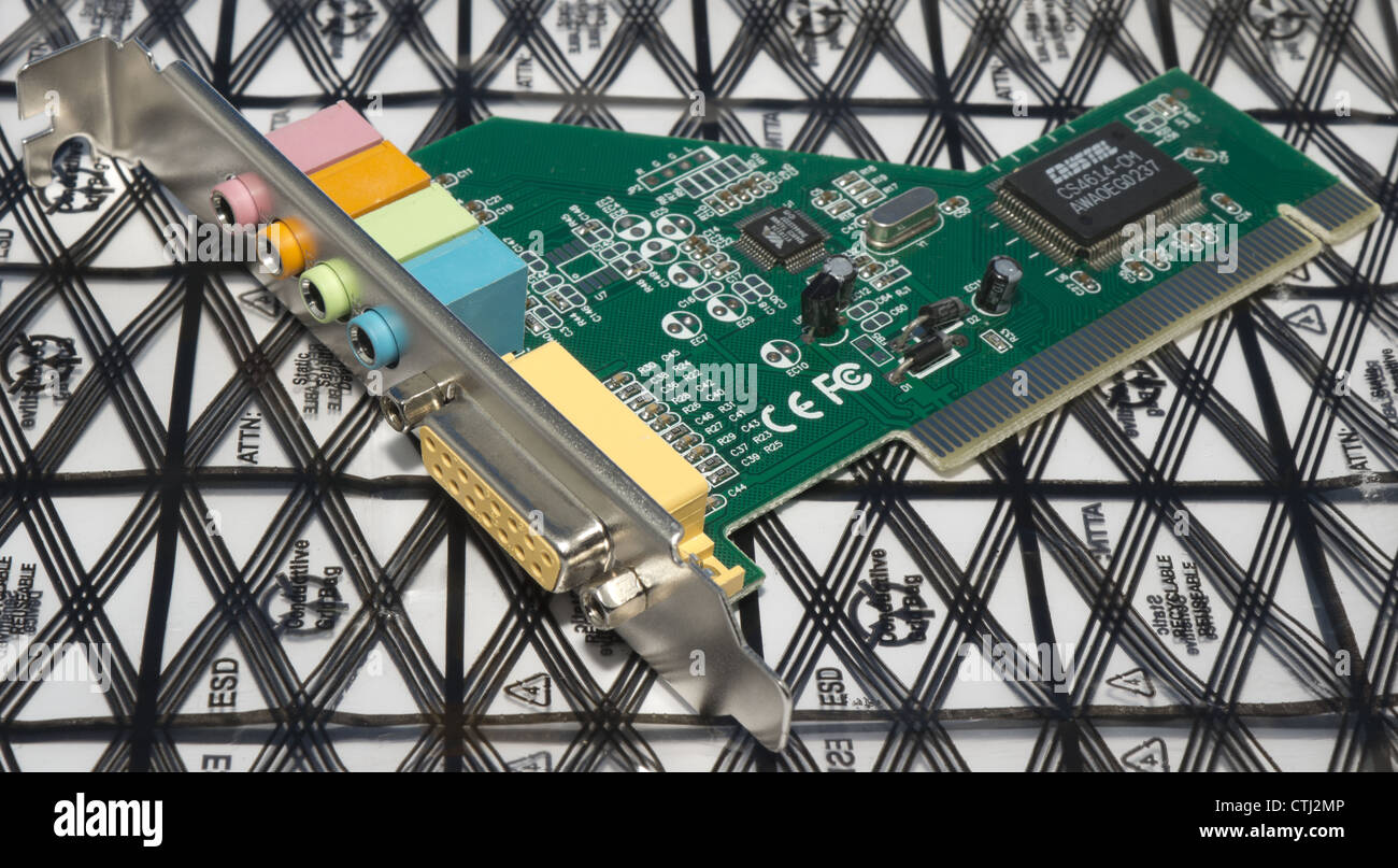 Sound carte d'extension pour ordinateur sur sac antistatique Banque D'Images