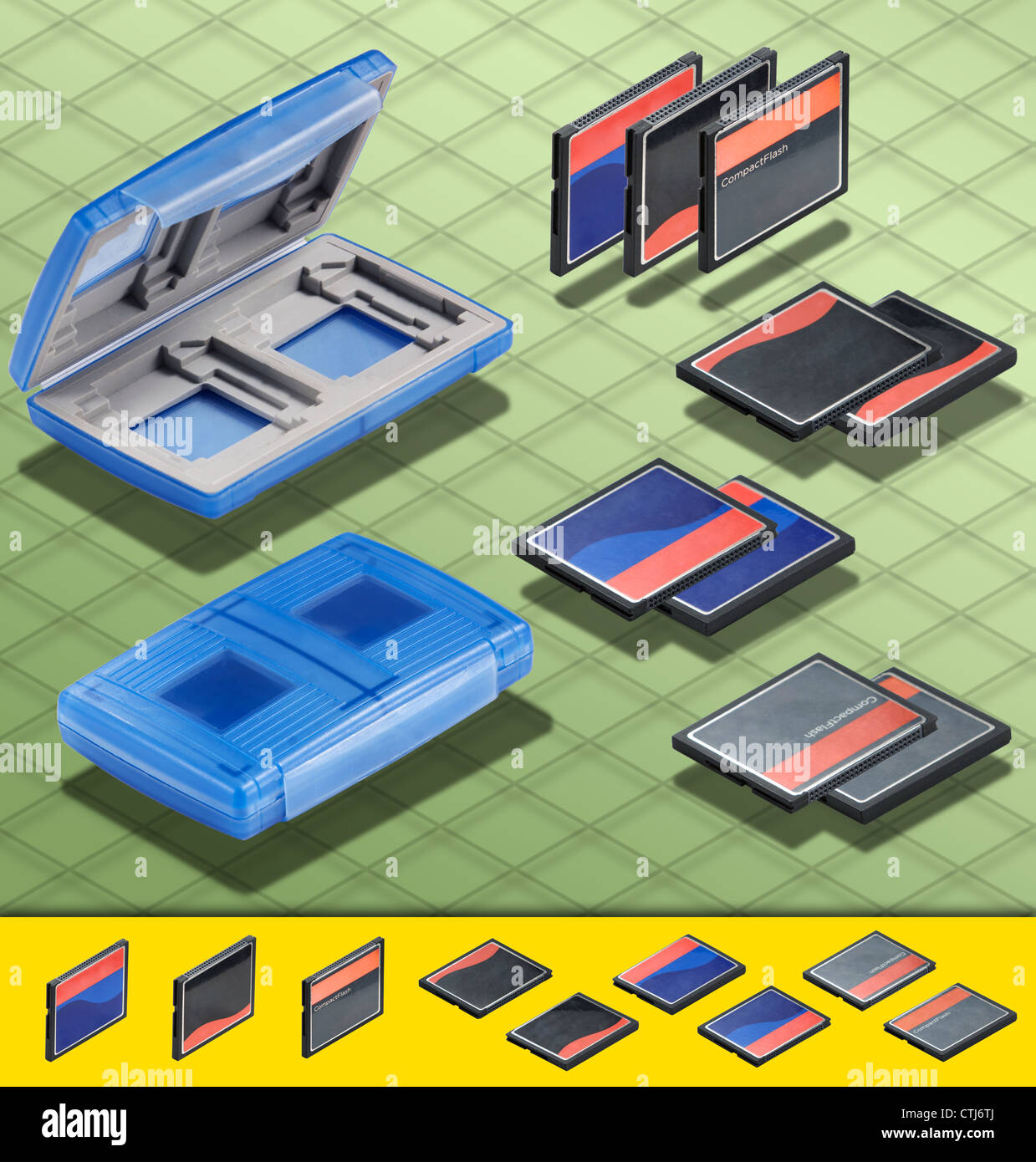 Photographie Isométrique - Lot de 3 carte CF et une carte bleu isolés de cas Banque D'Images