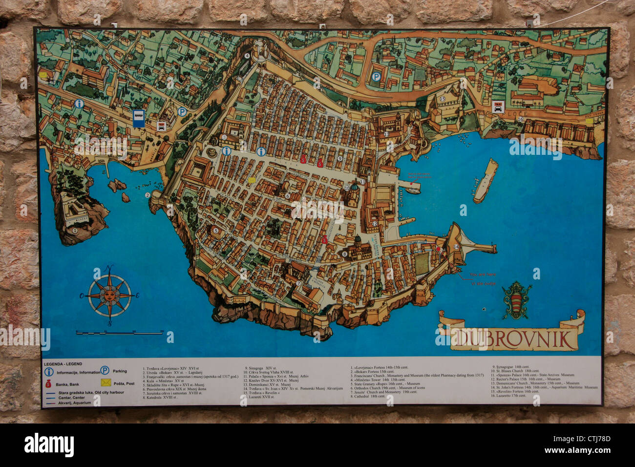 La carte de la vieille ville de Dubrovnik, Croatie Banque D'Images