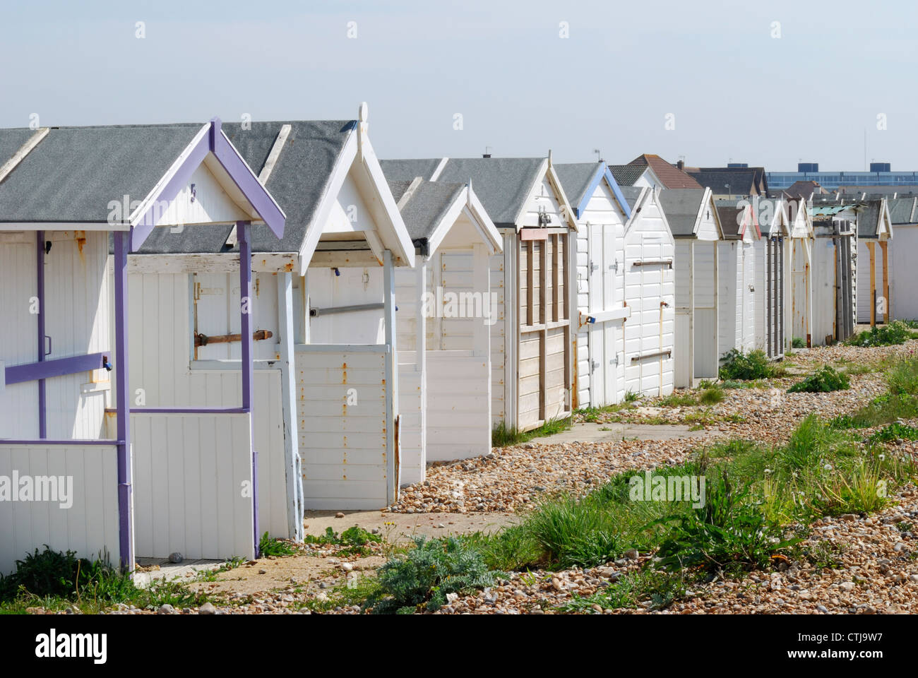 Cabines de plage à Shoreham. West Sussex. L'Angleterre Banque D'Images