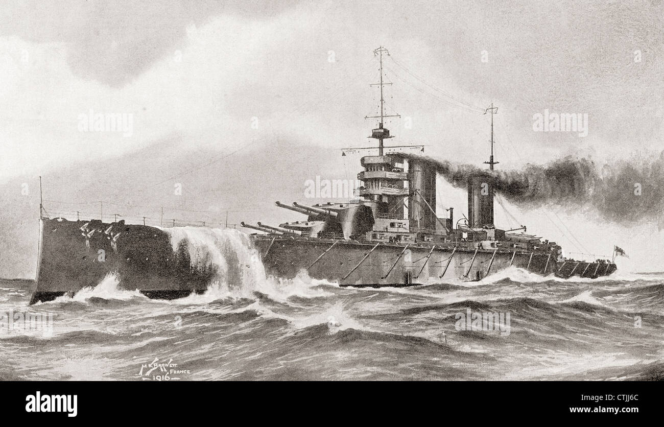 Le cuirassé HMS Queen Mary, coulé à la bataille du Jutland durant la Première Guerre mondiale à partir de l'année 1916 illustré. Banque D'Images