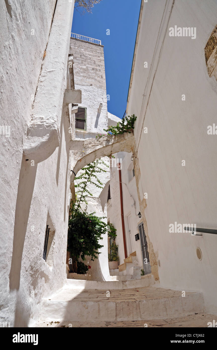 Ostuni lane, dans la vieille ville (la ville blanche), Pouilles, Italie Banque D'Images