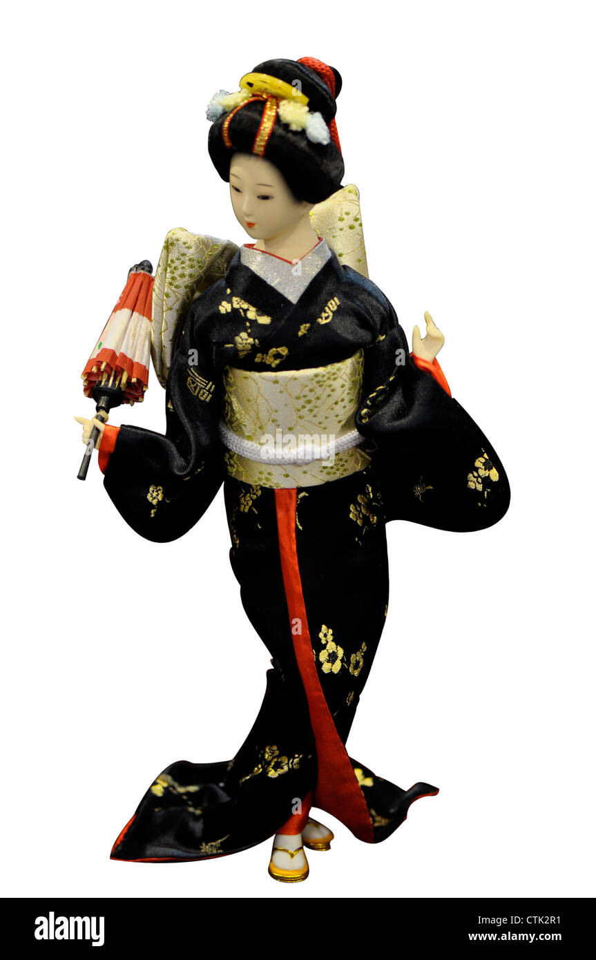 Geisha toy isolé sur fond blanc Banque D'Images