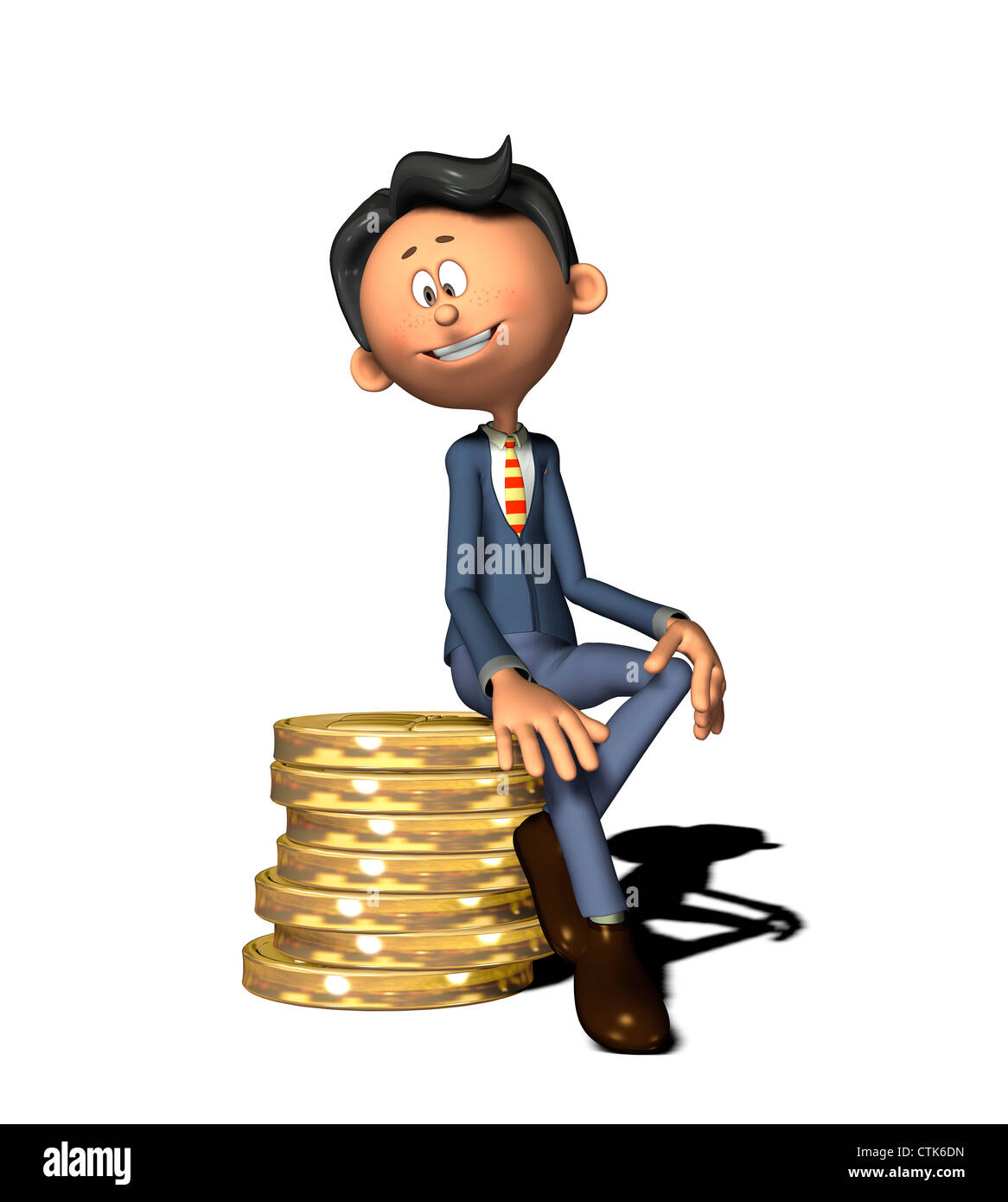 Personnage de businessman with coins Banque D'Images