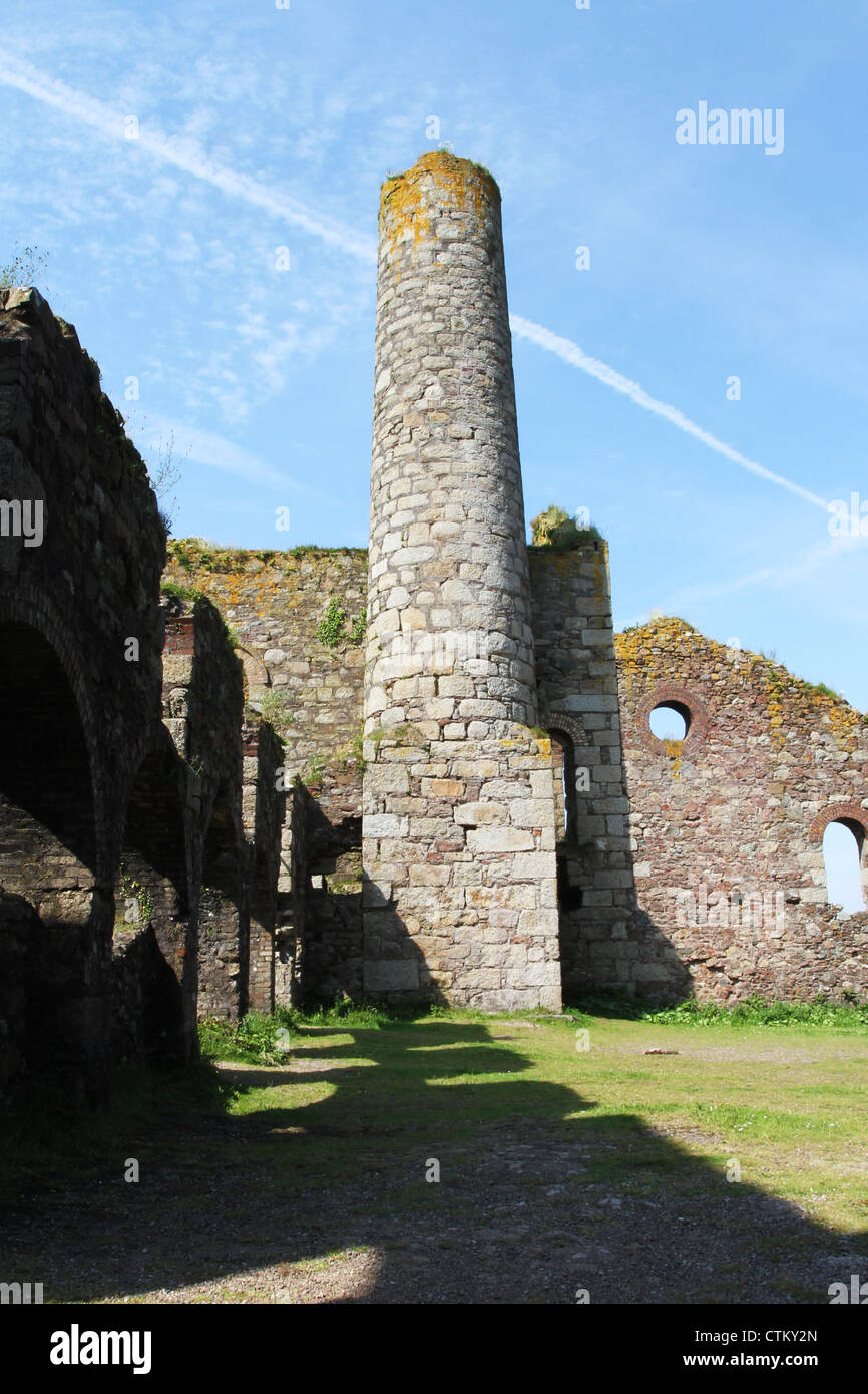 Mine d'étain en ruines des bâtiments de l'papule Francis partie d'un site du patrimoine mondial, la grande télévision Lode près de Truro Cornwall Banque D'Images