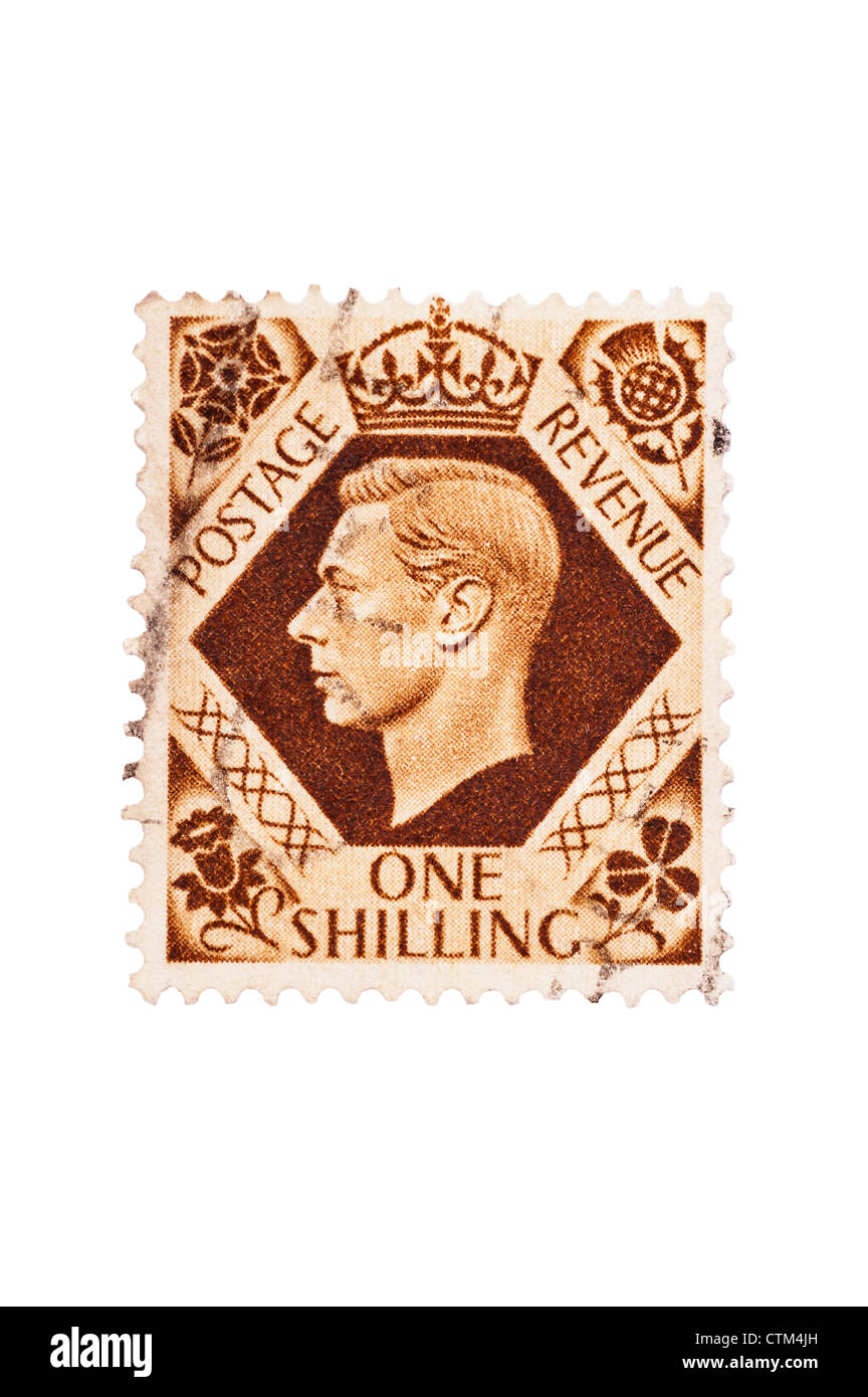 Un roi George VI un shilling brown 1s de timbres-poste sur un fond blanc Banque D'Images