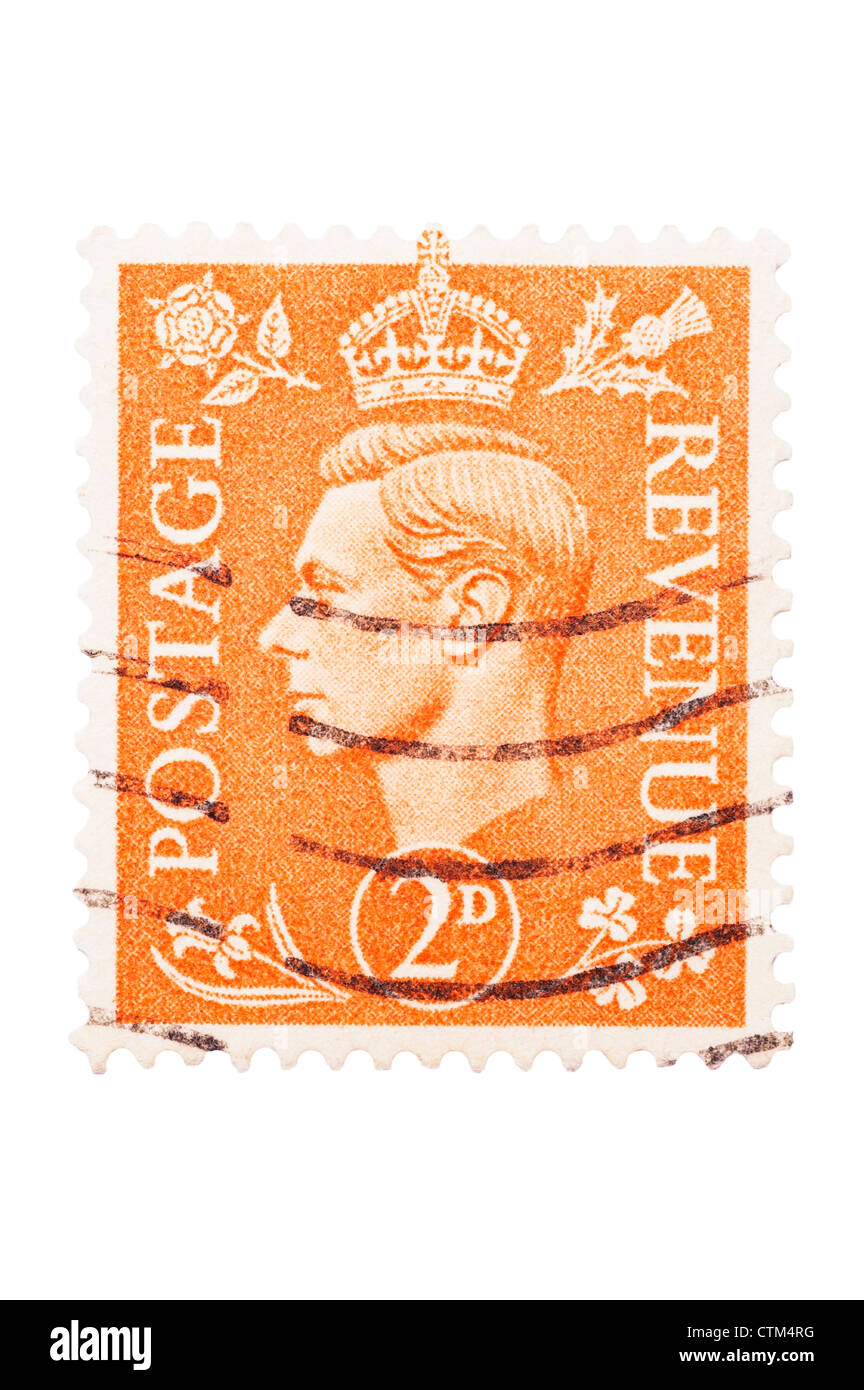 Un roi George VI deux pence timbre 2d orange sur fond blanc Banque D'Images