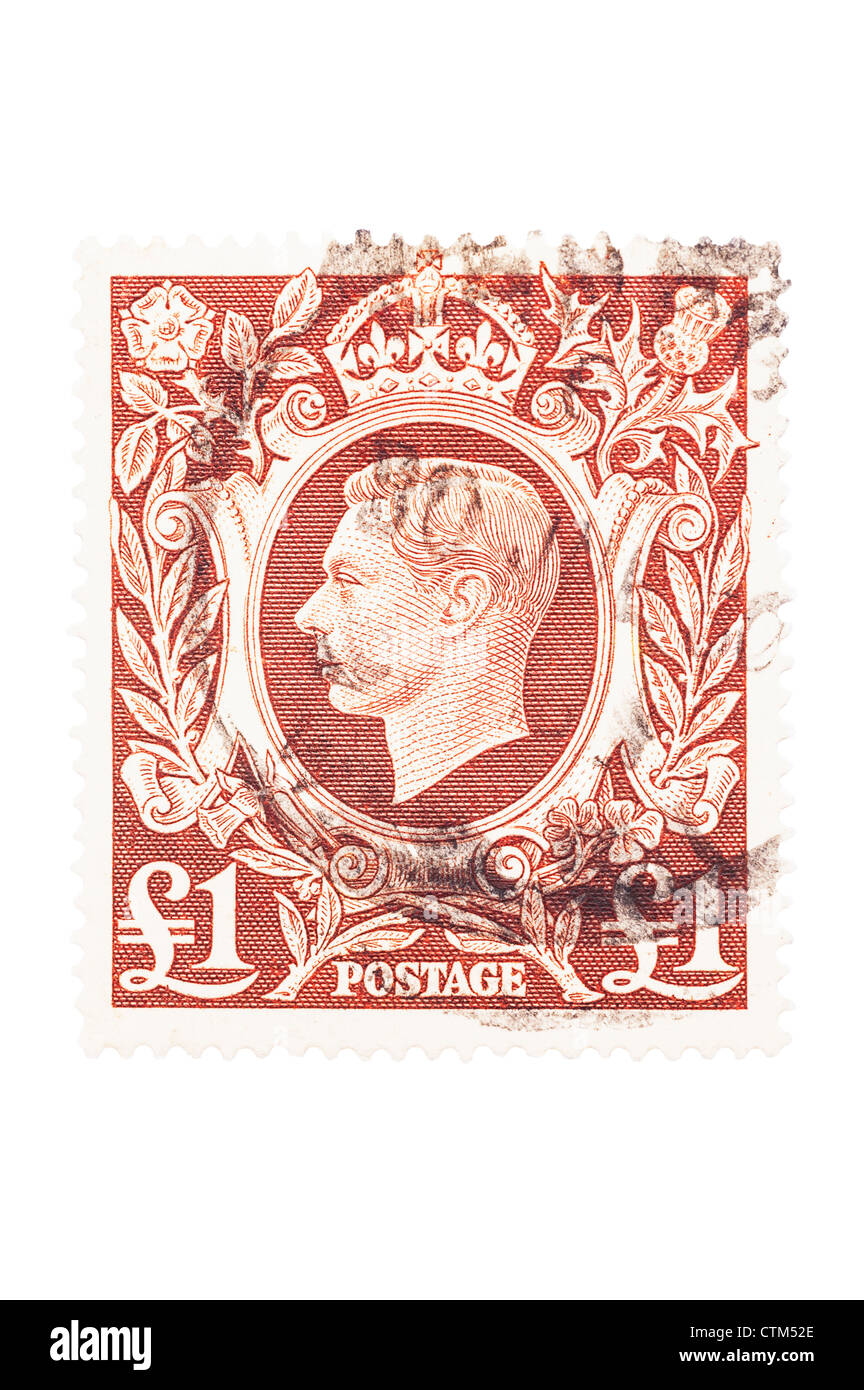 Un roi George VI une livre brown €1 timbre-poste sur un fond blanc Banque D'Images