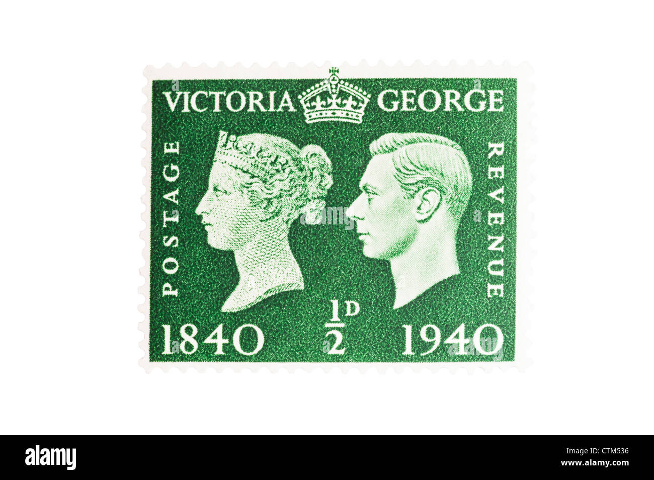 A la reine Victoria et le roi George VI halfpenny green 1/2d timbre-poste sur un fond blanc Banque D'Images