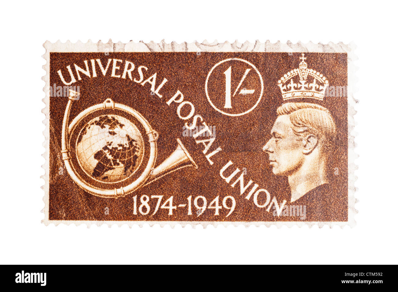 Un roi George VI un shilling brown 1s de timbres-poste sur un fond blanc Banque D'Images