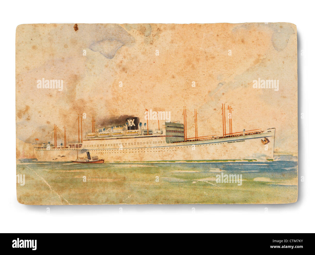Carte postale espagnole de Ybarra Ship Line Company qui a pris l'Amérique du Sud de la ligne de voyage dans les années 40 et 50 du siècle dernier. Banque D'Images