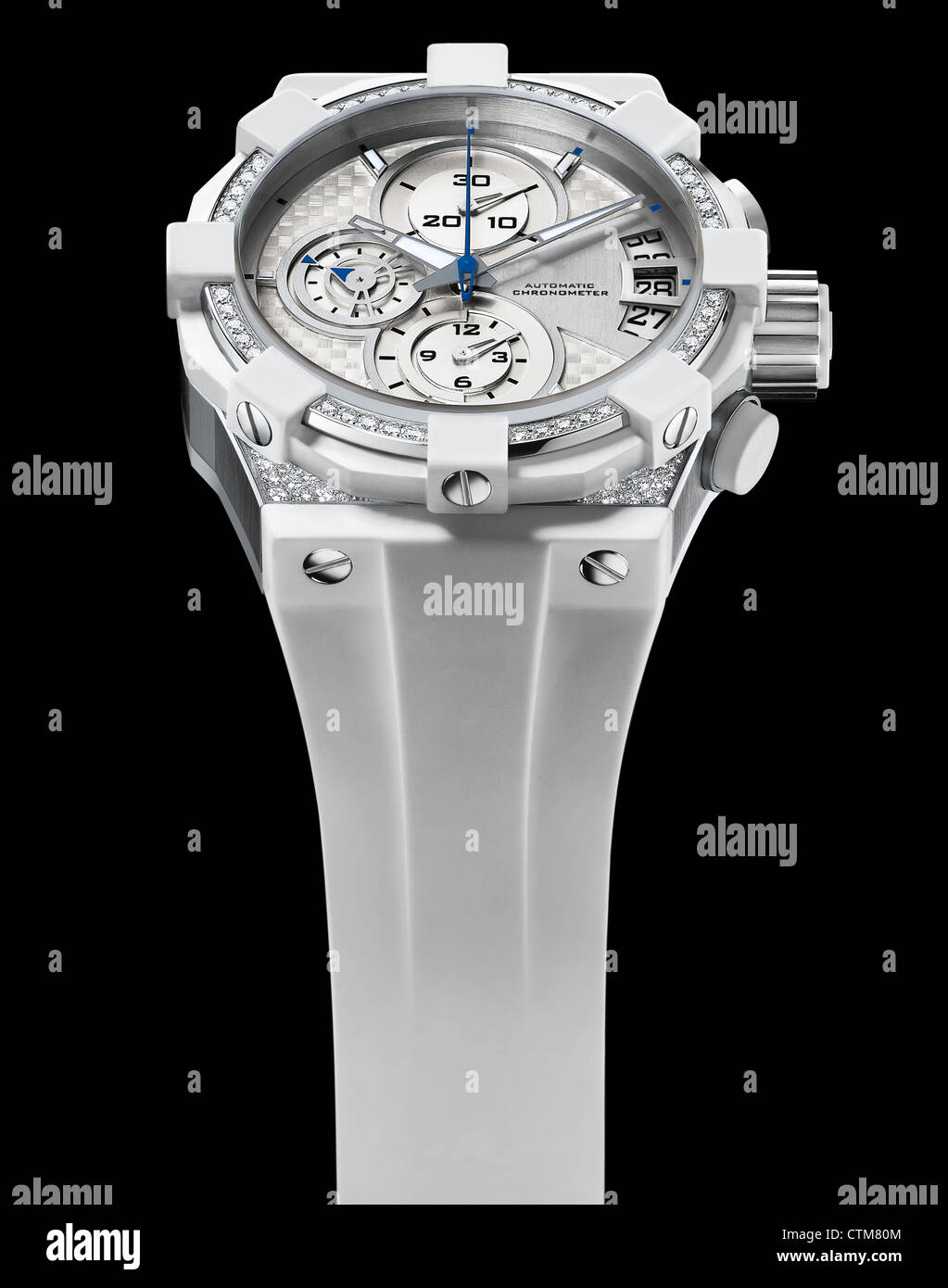Montre-bracelet acier luxe chers avec lunette diamants et bracelet en caoutchouc  blanc Photo Stock - Alamy