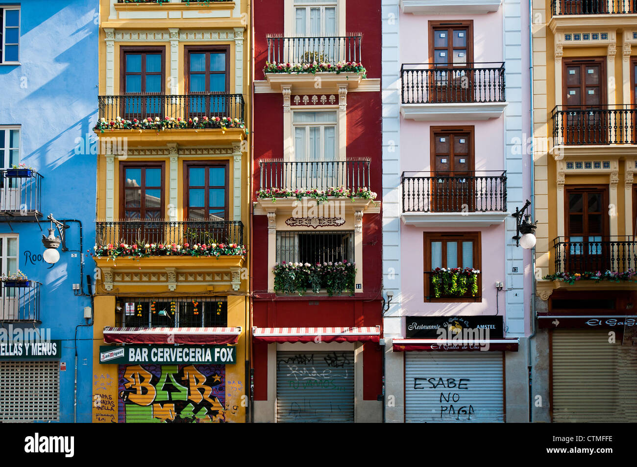Maisons colorées, Valencia, Espagne Banque D'Images